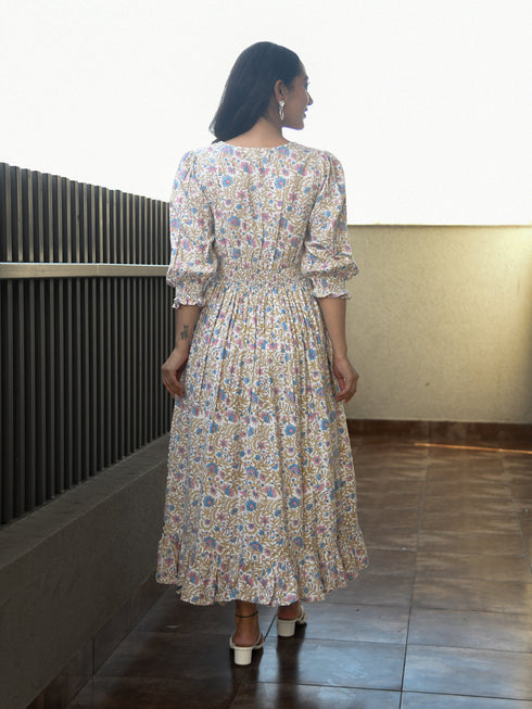 MULMUL PRASHI JAAL BLOCK PRINTED COMFY DRESS MULMUL PRASHI JAAL BLOCK PRINTED COMFY DRESS